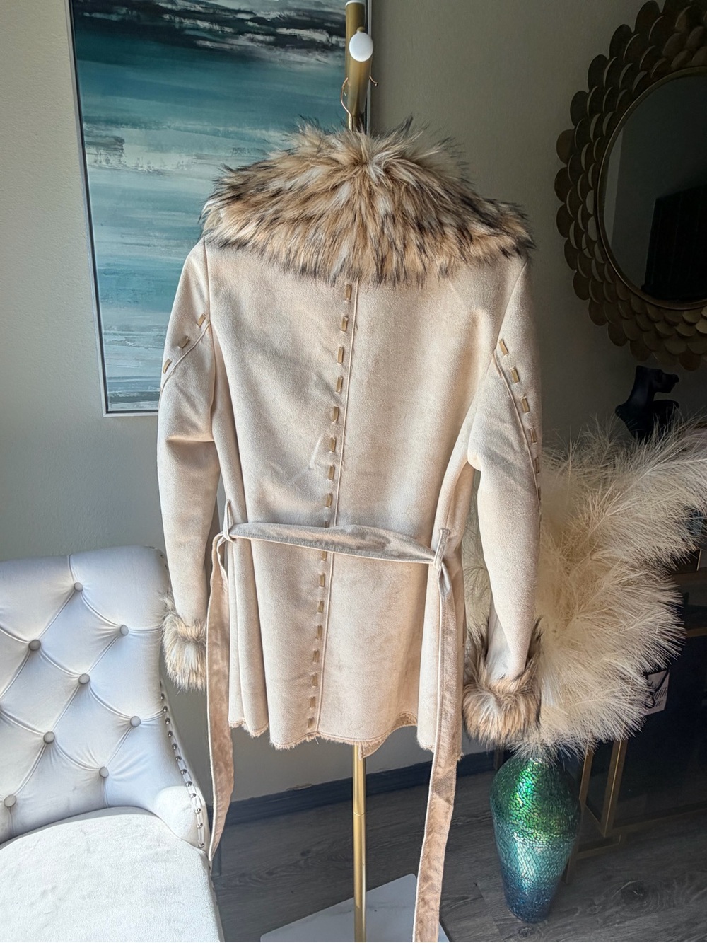 Tasha Polizzi Cream Coat with Faux Fur Trim - Picture 17 of 17